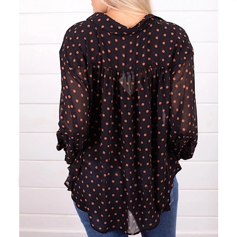 FREE PEOPLE Ciara Polka Dot Button Up Shirt Blouse NEW!